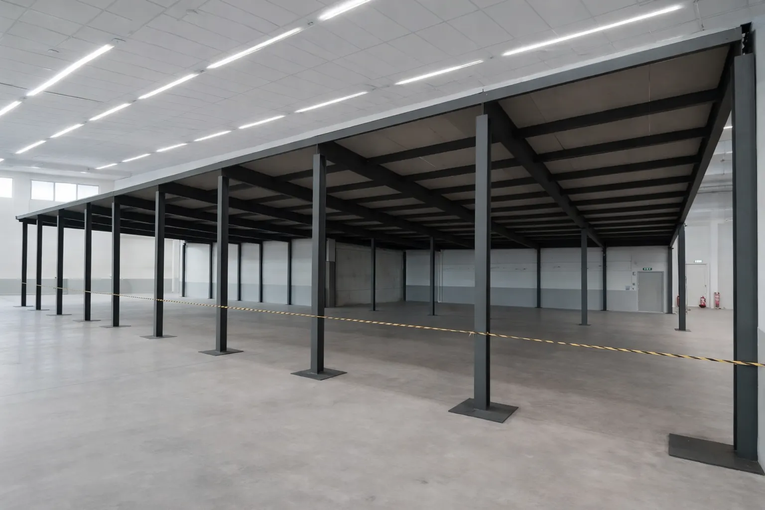 Mezanino metálico industrial em galpão — MetalEx Engenharia